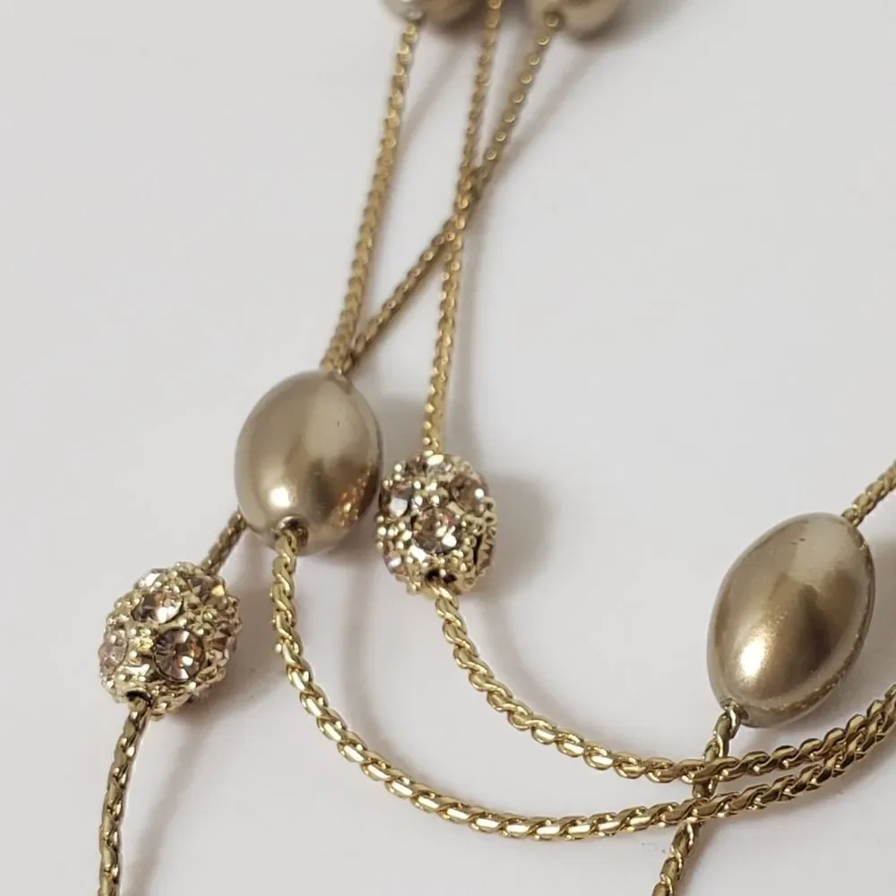 VINTAGE MONET Triple Strand Matte and Crystal Necklace
